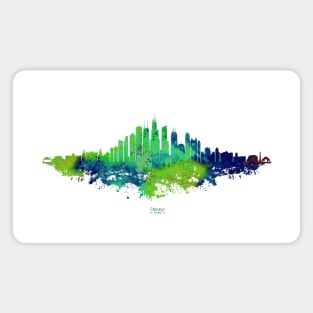 Chicago City Skyline - Green Watercolor silhouette on White Background Magnet